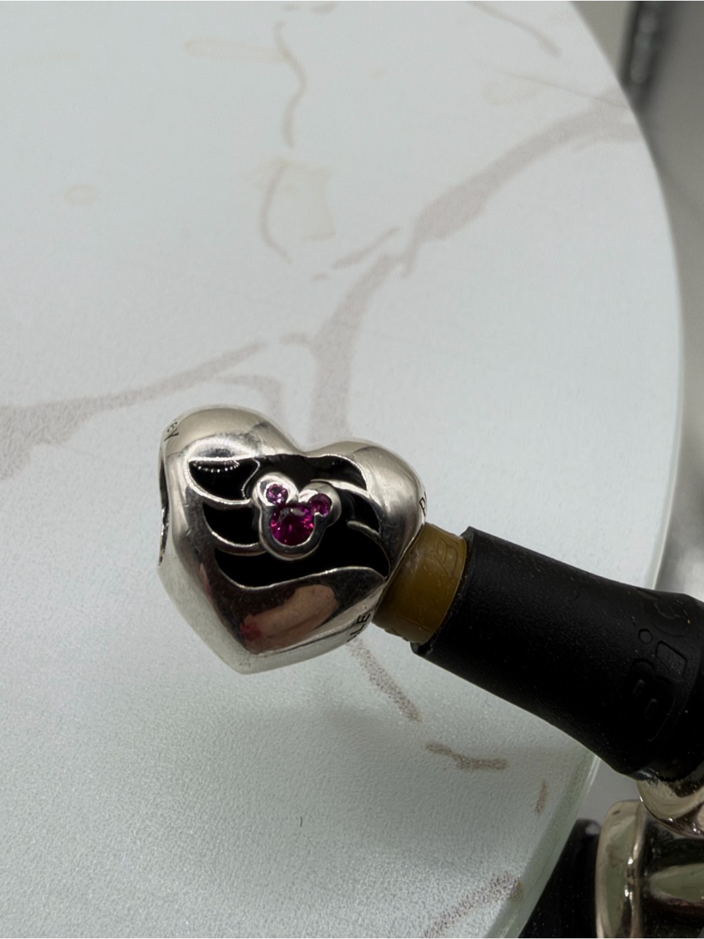 Pandora Disney Mickey w Fucshia Stone in Heart Charm